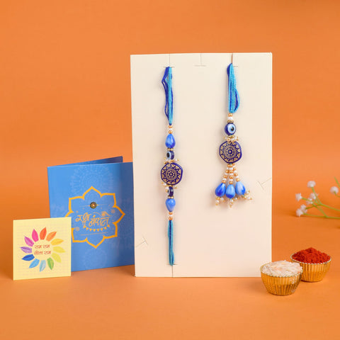 Bold and Beautiful Evil Eye Beaded Bhaiya Bhabhi Rakhi Set