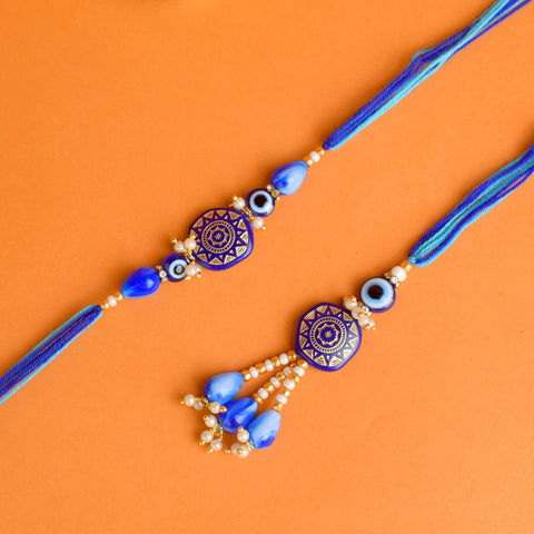 Bold and Beautiful Evil Eye Beaded Bhaiya Bhabhi Rakhi Set