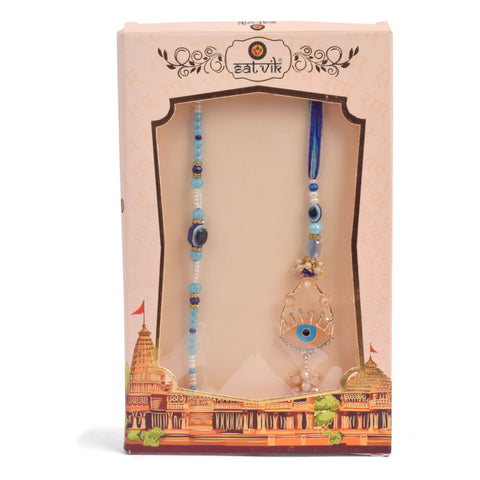 Evil Eye Beaded Bhaiya Bhabhi Rakhi Set