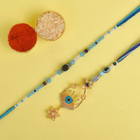 Evil Eye Beaded Bhaiya Bhabhi Rakhi Set