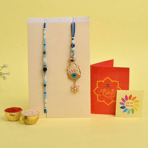 Evil Eye Beaded Bhaiya Bhabhi Rakhi Set