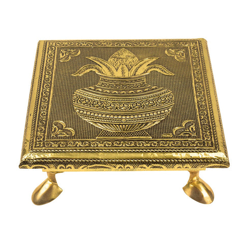 Meenakari-Adorned Wooden Kalash Chowki for a Touch of Elegance (6 Inch)