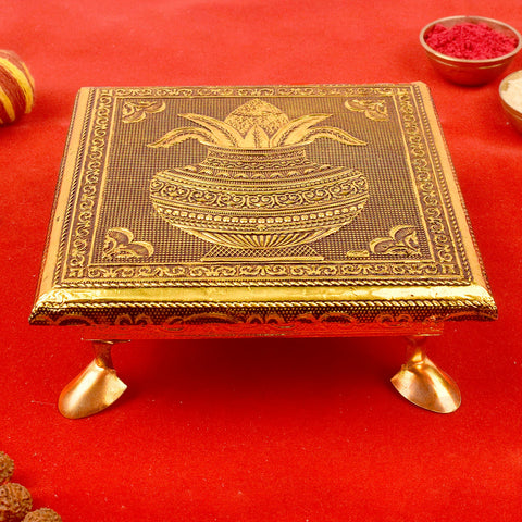 Meenakari-Adorned Wooden Kalash Chowki for a Touch of Elegance (6 Inch)