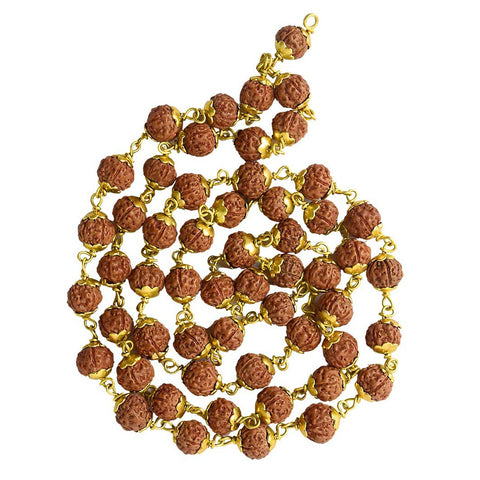 5 Mukhi Brass Capping Natural Rudraksha Mala 100% Original & Certified