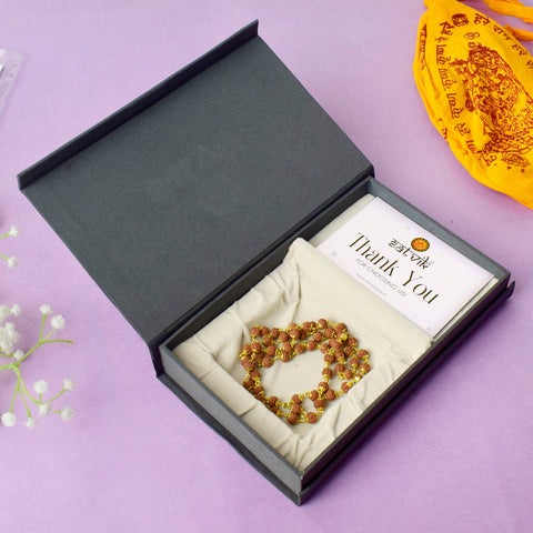 5 Mukhi Brass Capping Natural Rudraksha Mala 100% Original & Certified