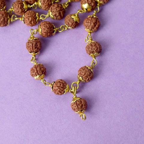 5 Mukhi Brass Capping Natural Rudraksha Mala 100% Original & Certified