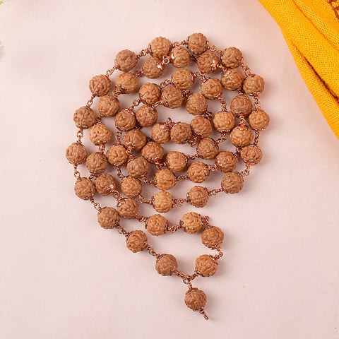 5 Mukhi Copper Capping Natural Rudraksha Mala 100% Original & Certified