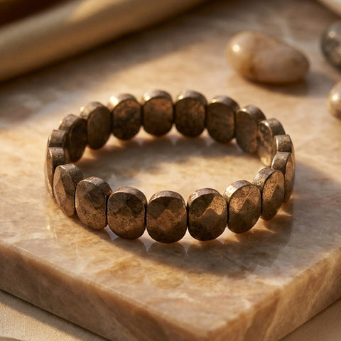 Flat Beaded Pyrite Stone Bracelet Stylish Spiritual Wear