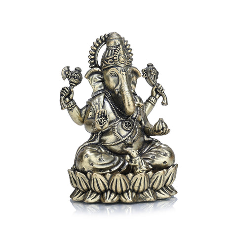 Lord Ganapati on Lotus with Modak Brass Idol