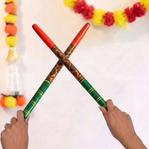 Traditional Folk Art Painted Wooden Dandiya Sticks