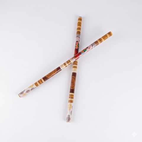 Traditional Folk Art Print Wooden Dandiya Sticks
