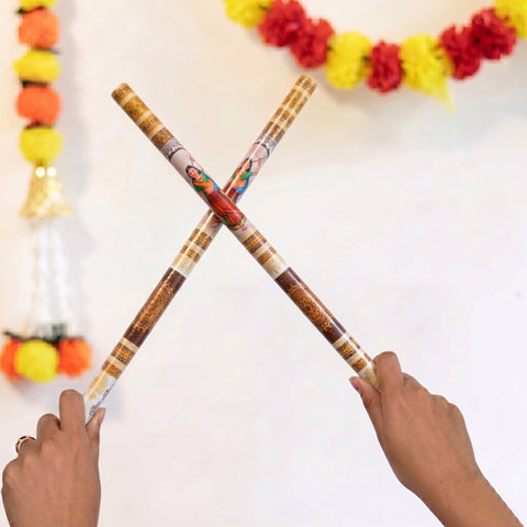 Traditional Folk Art Print Wooden Dandiya Sticks