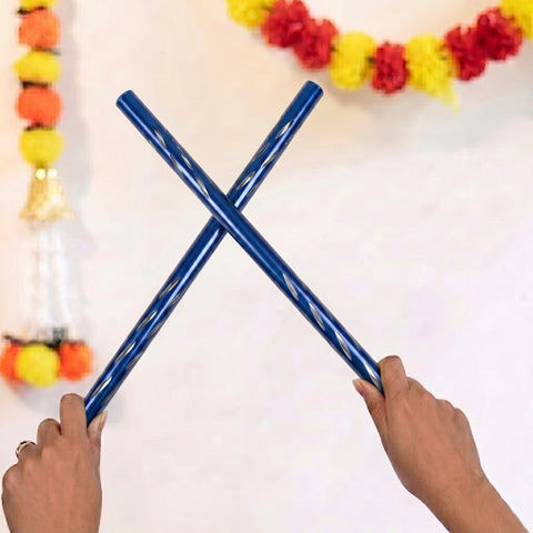 Premium Metallic Blue Aluminium Dandiya Sticks with Musical Bells