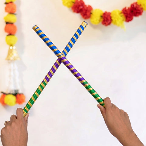 Handcrafted Multicolor Silk Ribbon Wrapped Wooden Dandiya Sticks
