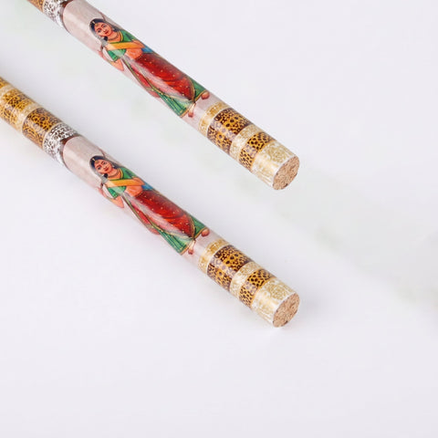 Traditional Folk Art Print Wooden Dandiya Sticks