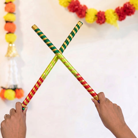 Handcrafted Silk Ribbon Triple Colour Wooden Dandiya Sticks