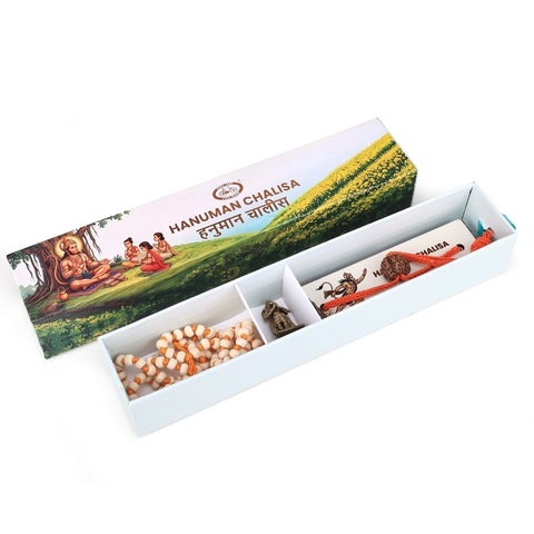 Sri Hanuman Chalisa Premium Gift Set with Idol & Japamala | Avadhi Dialect | Non-tearable pages