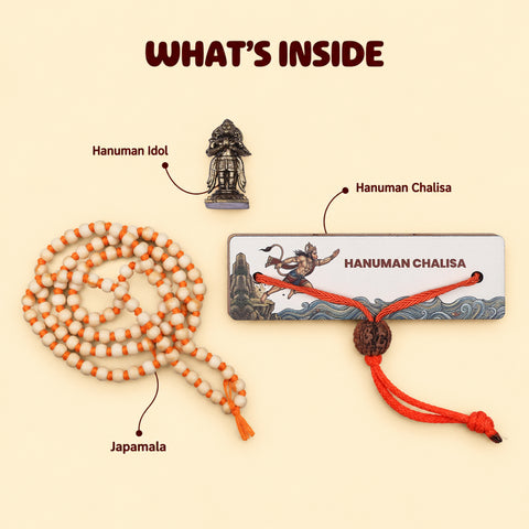 Sri Hanuman Chalisa Premium Gift Set with Idol & Japamala | Avadhi Dialect | Non-tearable pages