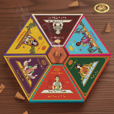 Cycle Heritage Celebration Collection – Signature Temple Incense Cones Inspired by 6 Indian Heritage Art Forms (72 Cones + Free Holder)