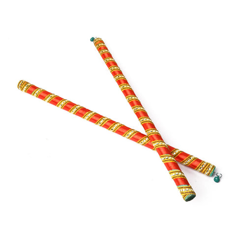 Handcrafted Silk Ribbon Wrapped Wooden Dandiya Sticks