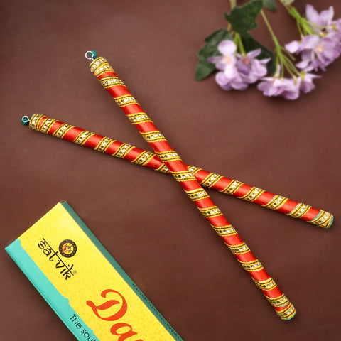Handcrafted Silk Ribbon Wrapped Wooden Dandiya Sticks