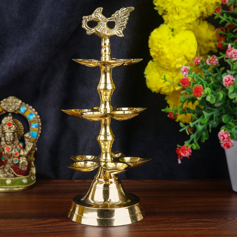 Brass 3 Step Panchmukhi Peacock Kerala Diya