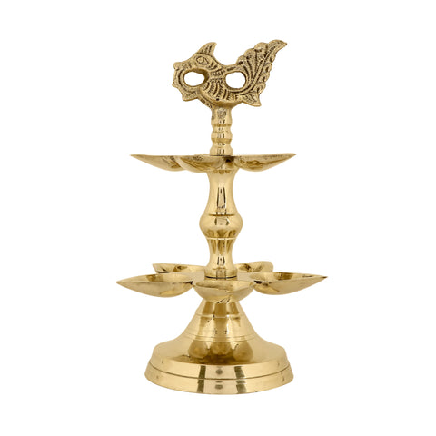Brass 2 Step Panchmukhi Peacock Kerala Diya
