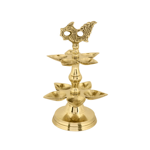 Brass 2 Step Panchmukhi Peacock Kerala Diya