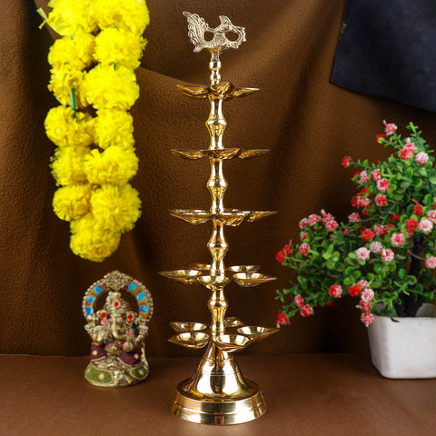 Brass 5 Step Panchmukhi Peacock Kerala Diya