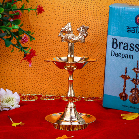 8 Inch Brass Peacock Kerala Diya