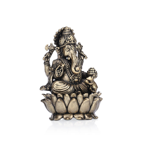 Lord Ganapati on Lotus with Laddu Brass Idol