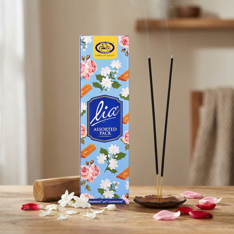Lia Assorted Agarbatti Pack - Prime Rose, Jas, Chandanam, | Premium Incense Sticks