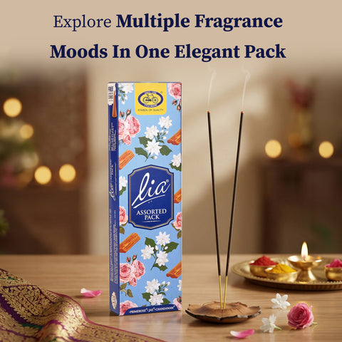 Lia Assorted Agarbatti Pack - Prime Rose, Jas, Chandanam, | Premium Incense Sticks
