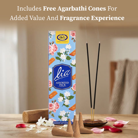 Lia Assorted Agarbatti Pack - Prime Rose, Jas, Chandanam | Premium Incense Sticks