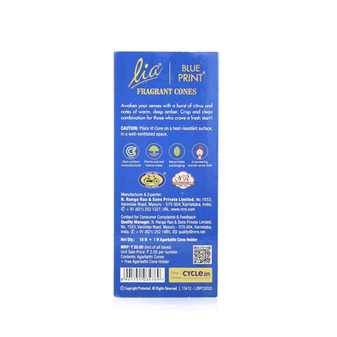 Blue Print Pack of 3 Incense Cones - Lia Connoisseur Series