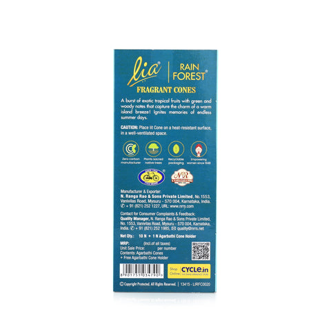 Rain Forest Pack of 3 Incense Cones - Lia Connoisseur Series
