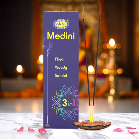 Medini Three in One Agarbatti | Floral, Woody & Sandalwood Assorted Incense Pack