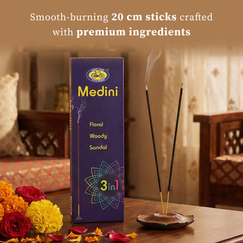 Medini Three in One Agarbatti | Floral, Woody & Sandalwood Assorted Incense Pack