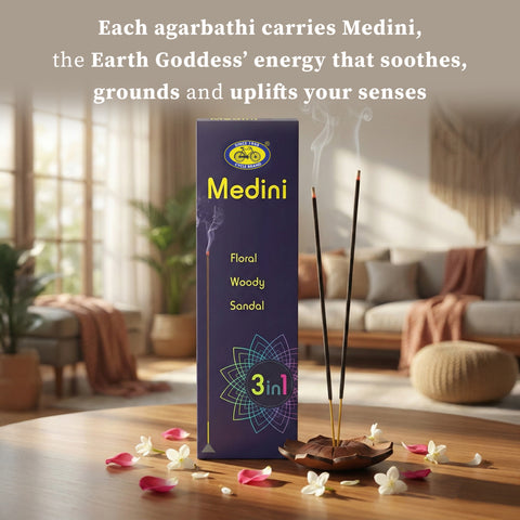 Medini Three in One Agarbatti | Floral, Woody & Sandalwood Assorted Incense Pack