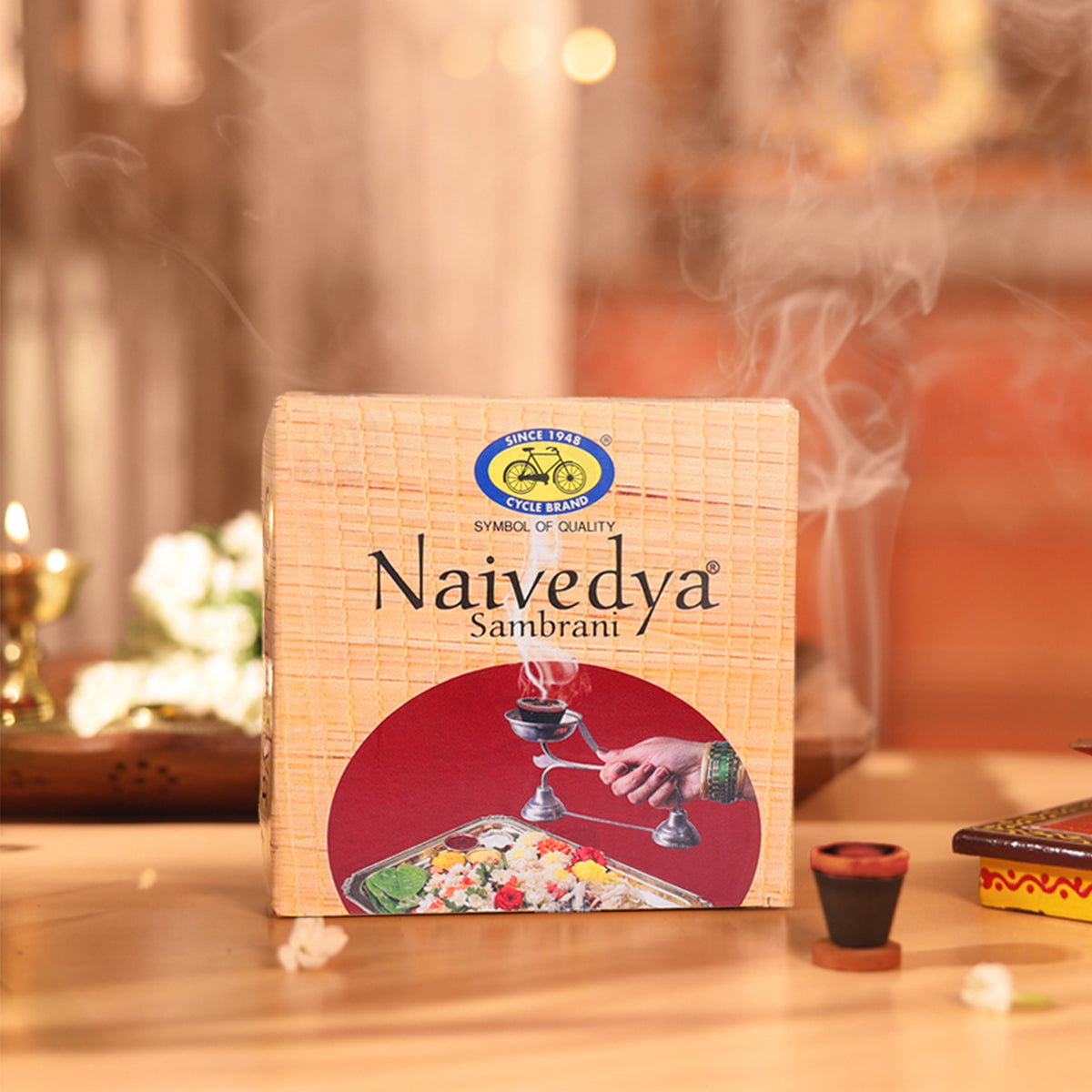 Naivedya cup sambrani ready to light for daily worship