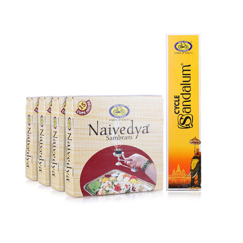 Naivedya Cup Sambrani Pack of 4 + Cycle Sandalum Agarbatti