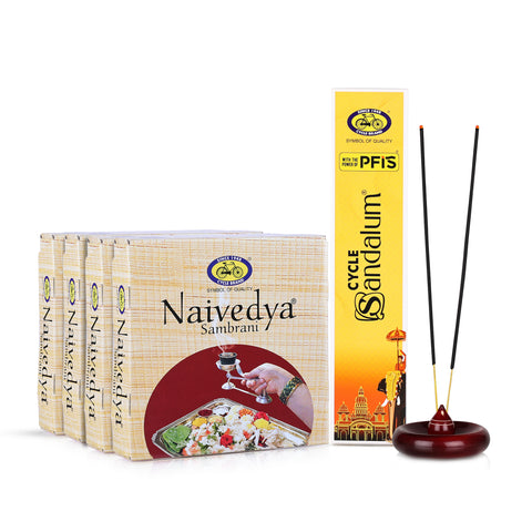 Naivedya Cup Sambrani Pack of 4 + Cycle Sandalum Agarbatti