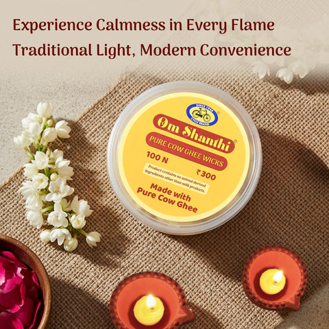 Om Shanthi Cow Ghee Wicks for Puja - Pack of 3