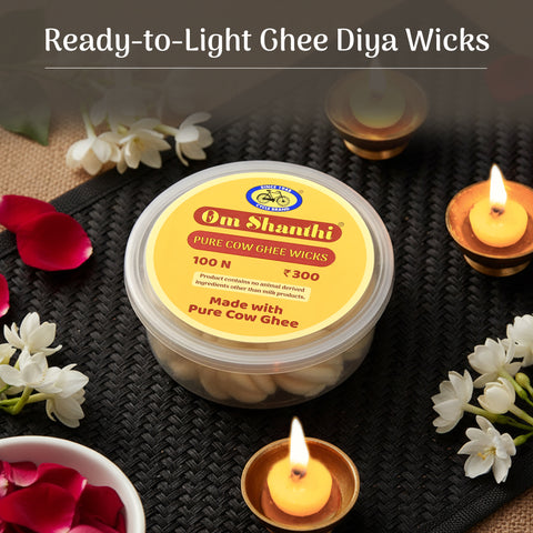 Om Shanthi Cow Ghee Wicks for Puja - Pack of 3