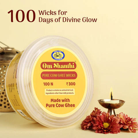Om Shanthi Cow Ghee Wicks for Puja - Pack of 3