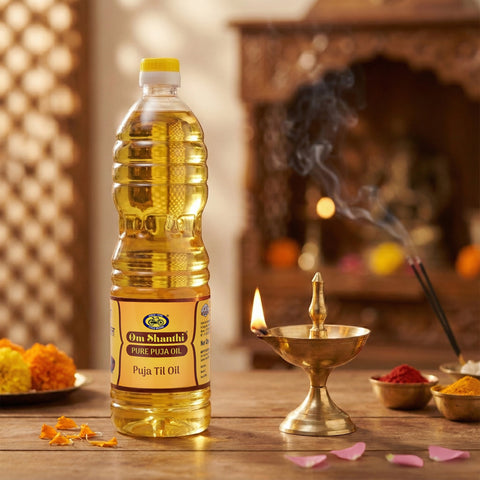 Om Shanthi Pure Puja Til Oil | Sesame Oil for Diyas & Rituals