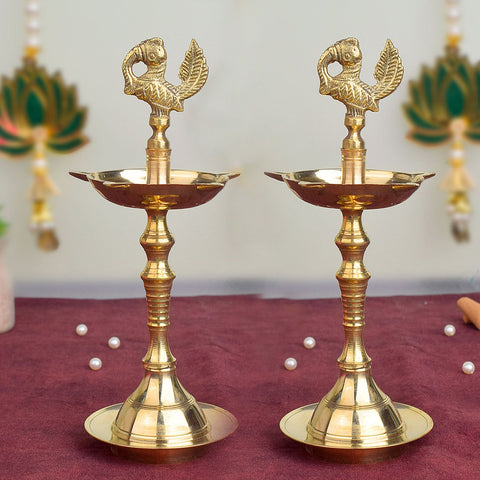 11 Inch Brass Peacock Kerala Diya