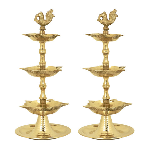 Brass 3 Step Peacock Kerala Diya