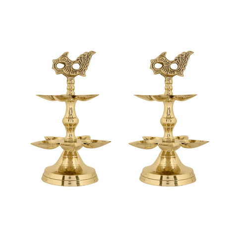 Brass 2 Step Panchmukhi Peacock Kerala Diya