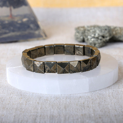 Pyrite Pyramid Square Faced Bracelet Stylish Spiritual Wear